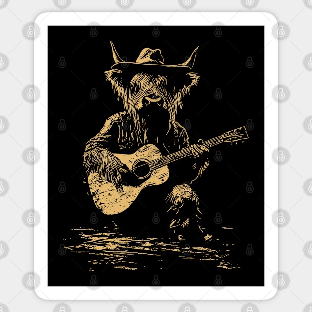 Highland Cow Play Guitar Sticker by JessArty